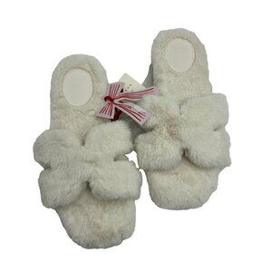 A New Day Womens Size 11 Slippers Cream Faux Fur Bow Cozy House Shoes New
